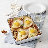 Vista 4 de P&P CHEF Bandeja rectangular de acero inoxidable de 9.3 pulgadas para carnes de brownie y lasaña, bandeja de galletas que cabe en horno tostador