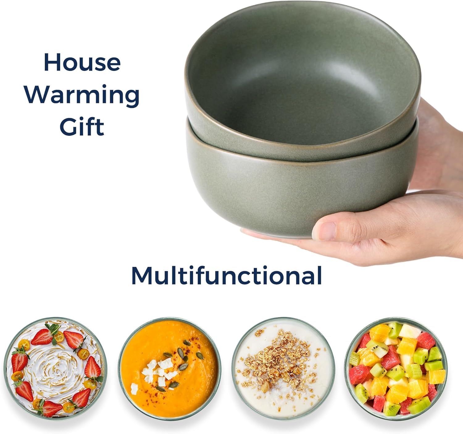 AmorArc Stoneware Cereal Bowls for Kitchen, 28oz Large Ceramic Soup Bowls Set of 4 for Meal,Snacks,Soup, Oven, Microwave&Dishwasher safe Kitchen Bowls with Wavy Rim, Reactive Glaze Matte - Image 5