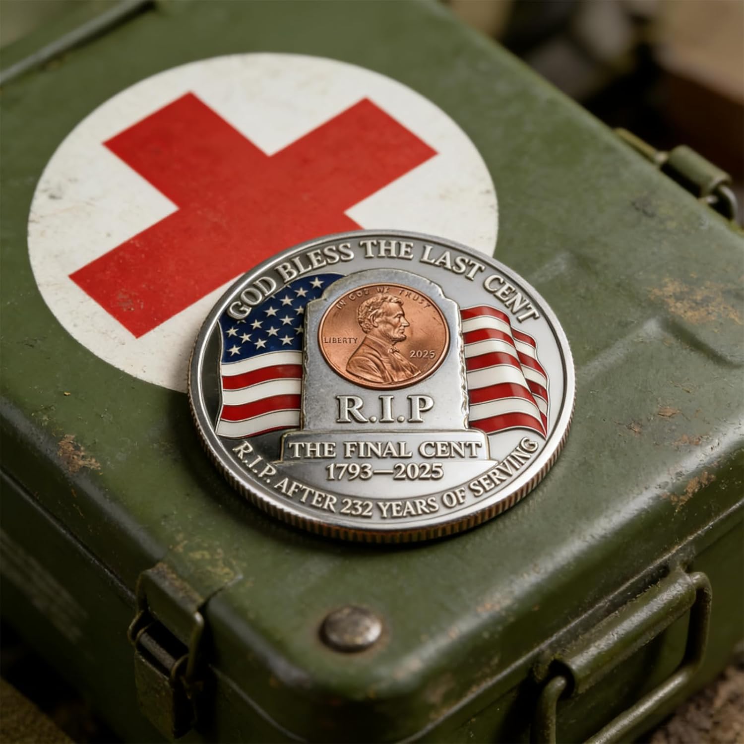 Collectible Medallion – The Final Cent 2025 Tribute Coin, 1793-2025 Last Penny Commemorative, 3D Engraved Uncirculated Challenge Coin for Collectors – Not Legal Tender (Smooth Edge)