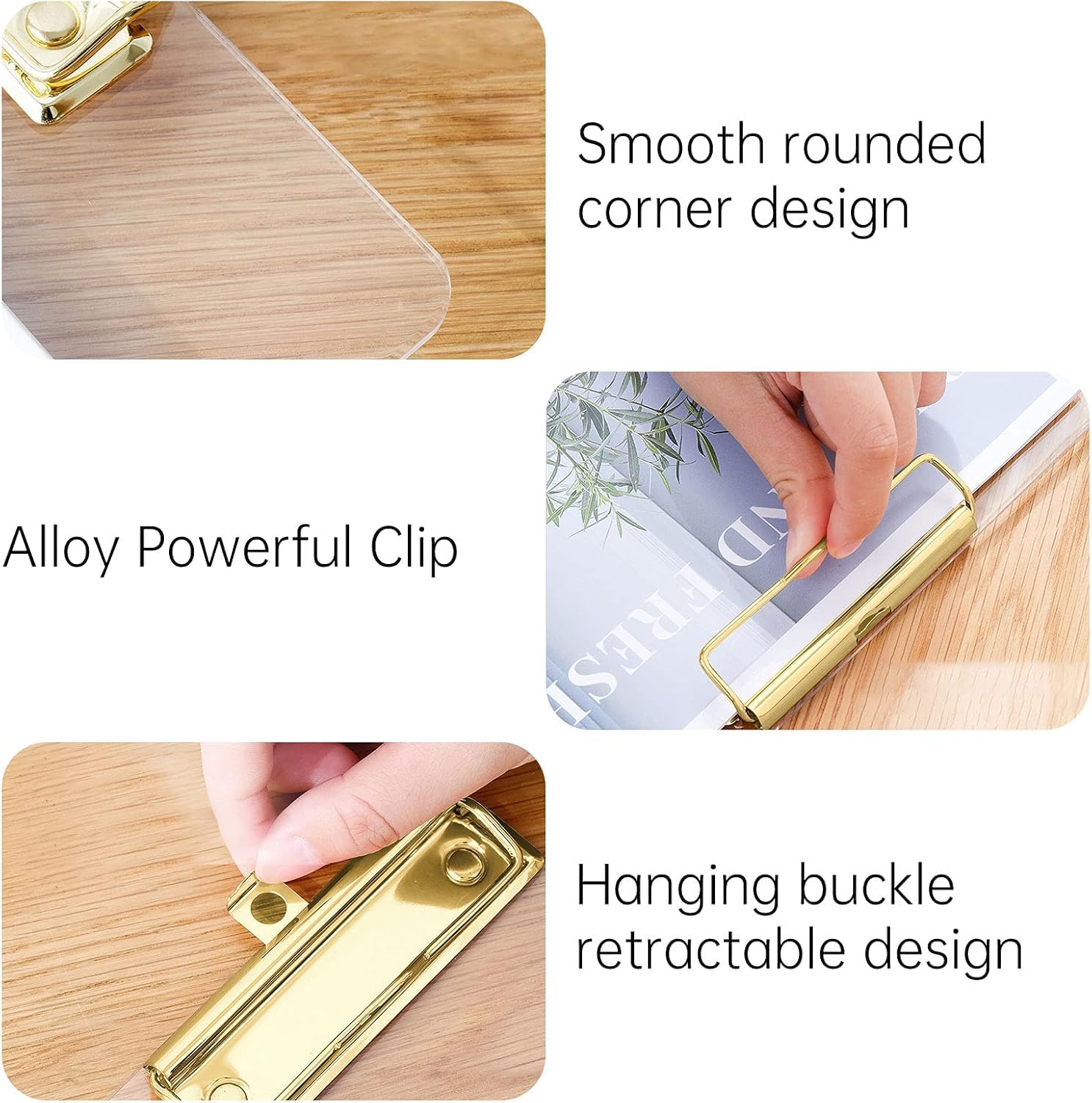 Honagu Portablocco in acrilico trasparente, in plastica trasparente con clip dorata, foro per appendere nascosto, formato A4, formato lettera, per infermieri, studenti d'arte, insegnanti, forniture
