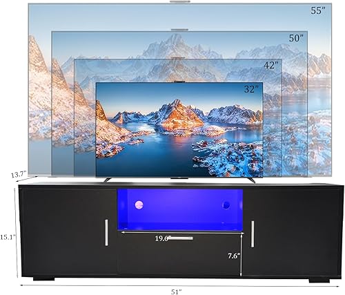 Miniatura 2 de HOUAGI Soporte de TV LED para TV de hasta 75 pulgadas, moderno centro de entretenimiento de alto brillo con estante abierto, mesa consola de soporte