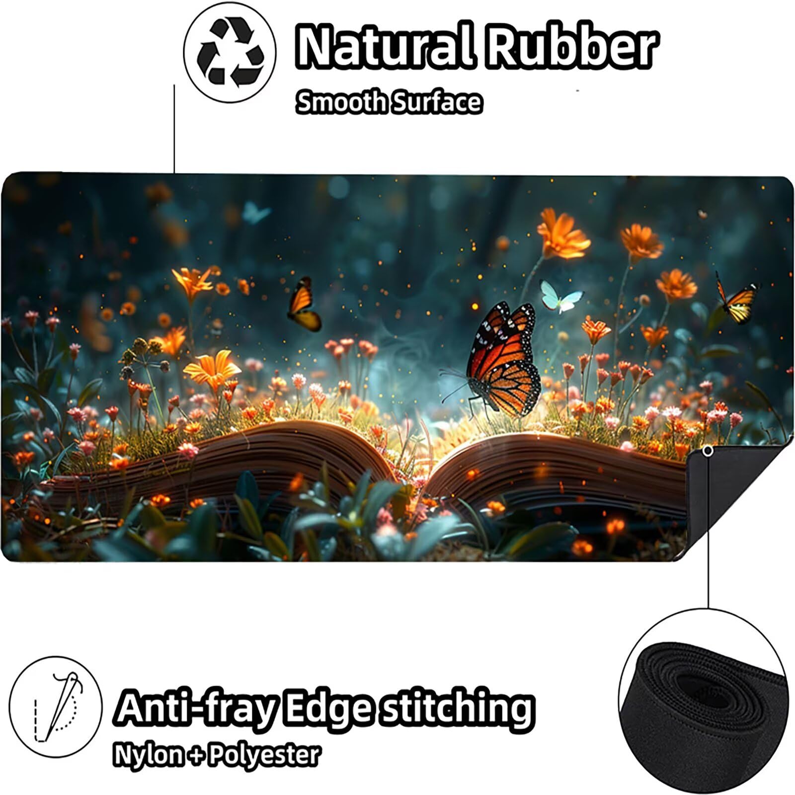 Tappetino Mouse Farfalla, Tappetino Mouse XXL 1500 x 800 mm, Gaming Mouse Pad con Base in Gomma Antiscivolo, Mousepad Migliorare la Velocità e la Precisione, Ufficio Accessori Gaming, Grigio J-7087