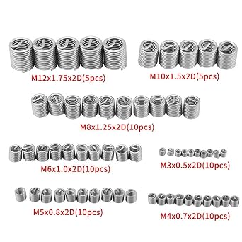 Thread Repair Kit Stainless Steel Wire Screw Sleeve Assortment 60pcs M3 M4 M5 M6 M8 M10