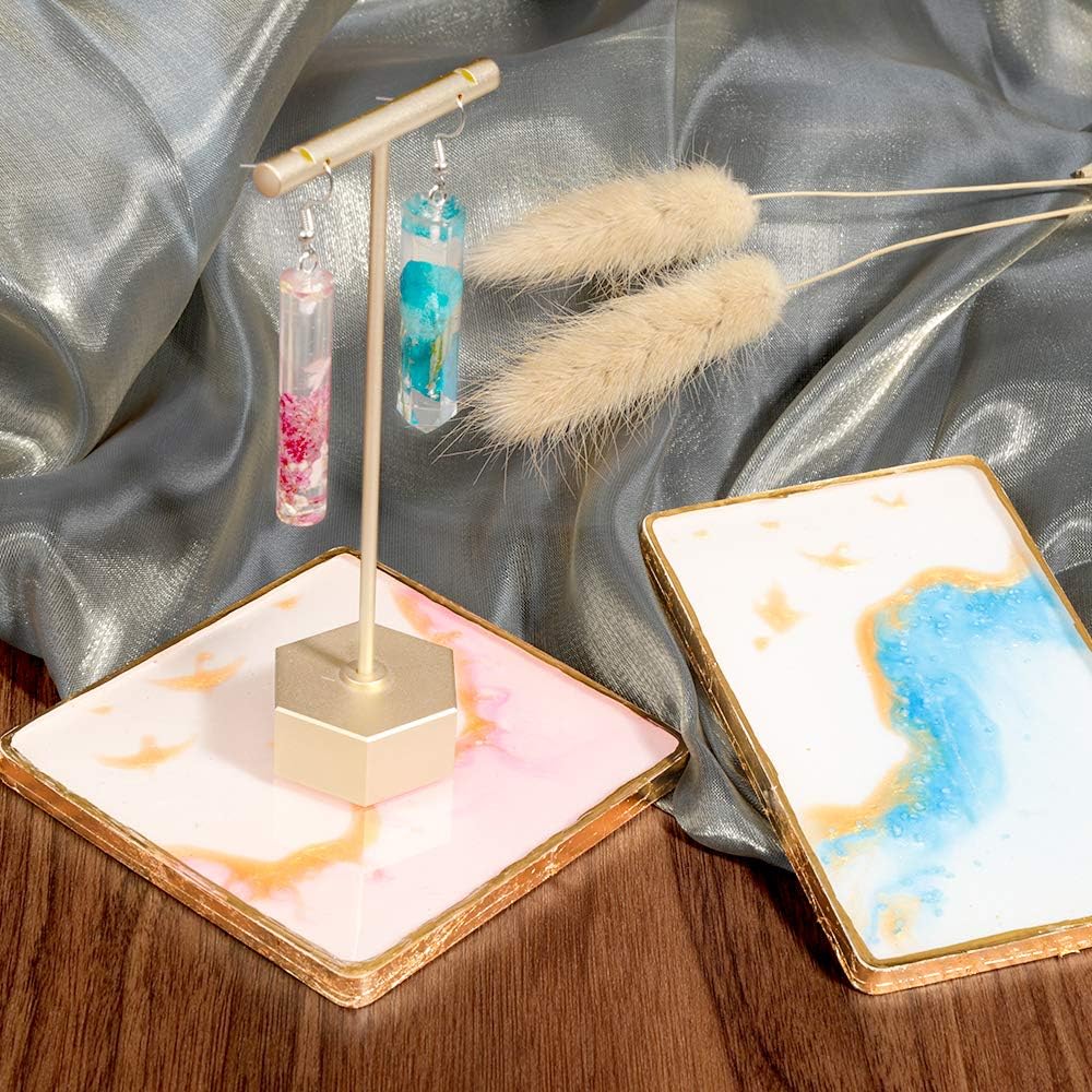 5 Pack Resin Molds, Include Round, Square, Rectangle, Ellipse, Small Rectangle Shaped Jewelry Casting Molds, Coaster Molds, Come With 1PCS A4 Silicone Sheet and 1PCS Tweezers