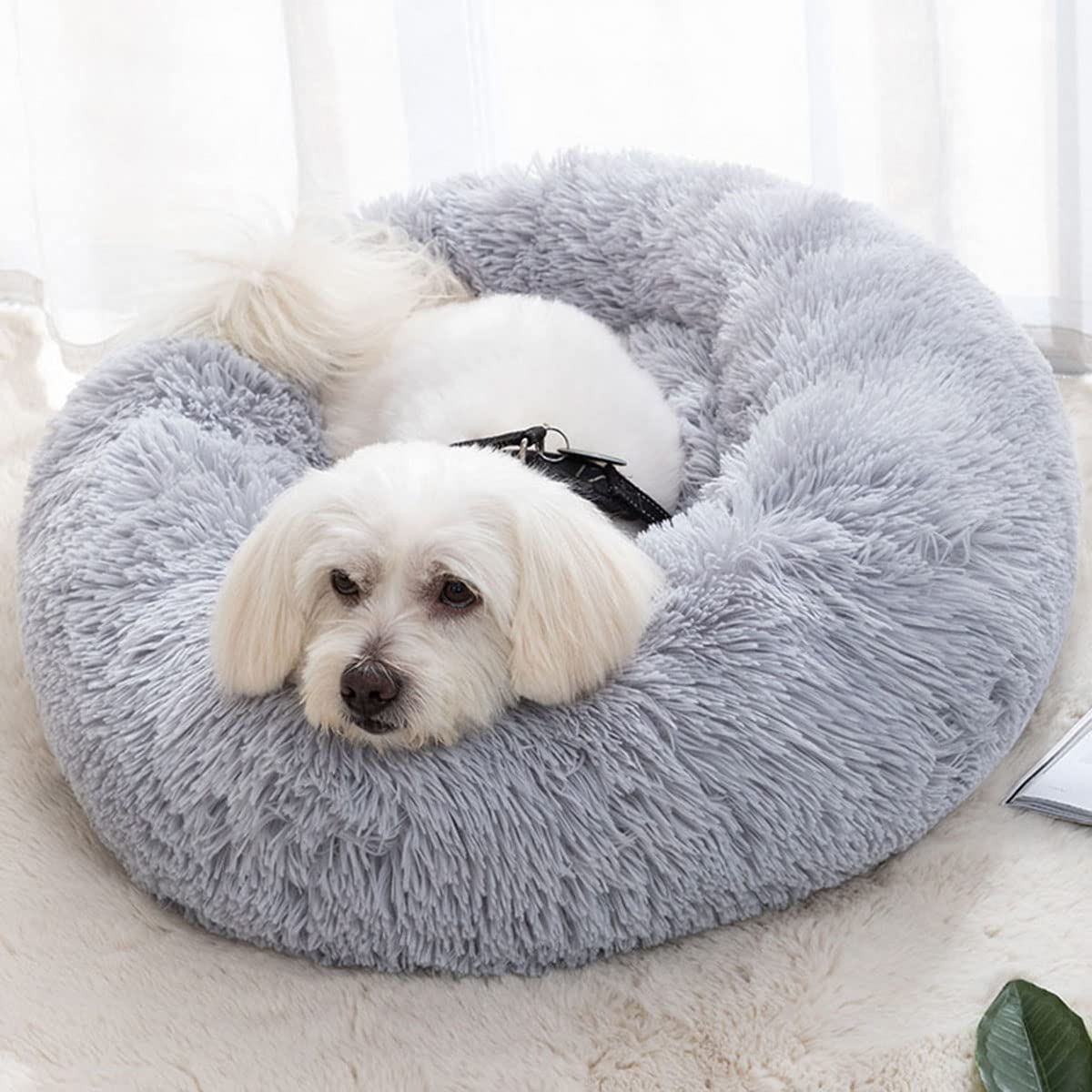Donut Hundebett Für Kleine & Mittlere Hunde – Flauschig, Beruhigend & Waschbar | Rundes Kuschelbett Mit Rutschfester Unterseite