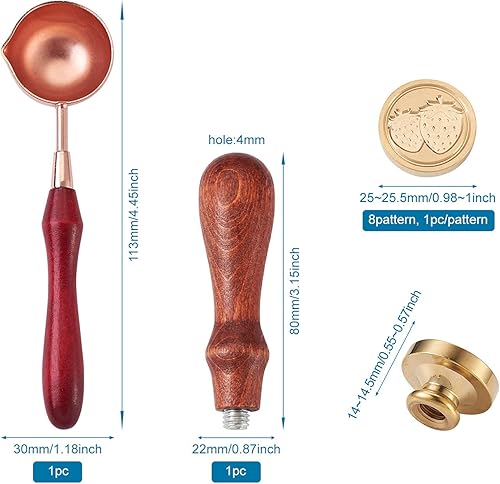 Miniatura 9 de Juego de sellos de cera, 6 piezas con tema de boda, cabeza de sello de cera con mango de madera de haya y varillas de cera de aleación, cuchara de