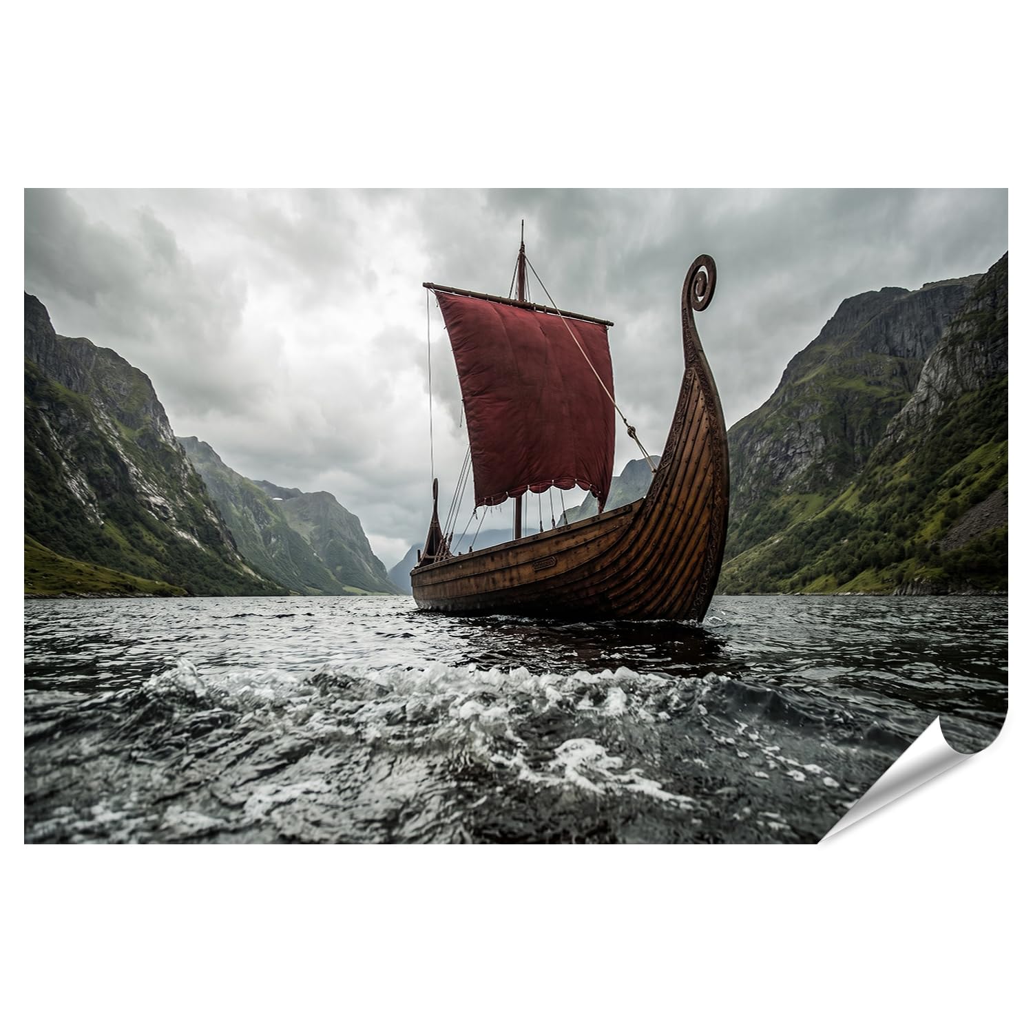 islandburner Póster de alta calidad con majestuoso barco vikingo mural para sala de estar para aventureros - gran formato
