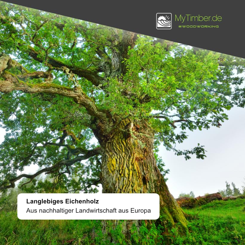 MyTimber® Waschtischplatte aus Eiche Massivholz | 4cm Starke Eichenbohlen | Ideal für Aufsatzwaschbecken | Baumkante oder gerade Kante (Baumkante - gespachtelt & geölt, 100x50cm)