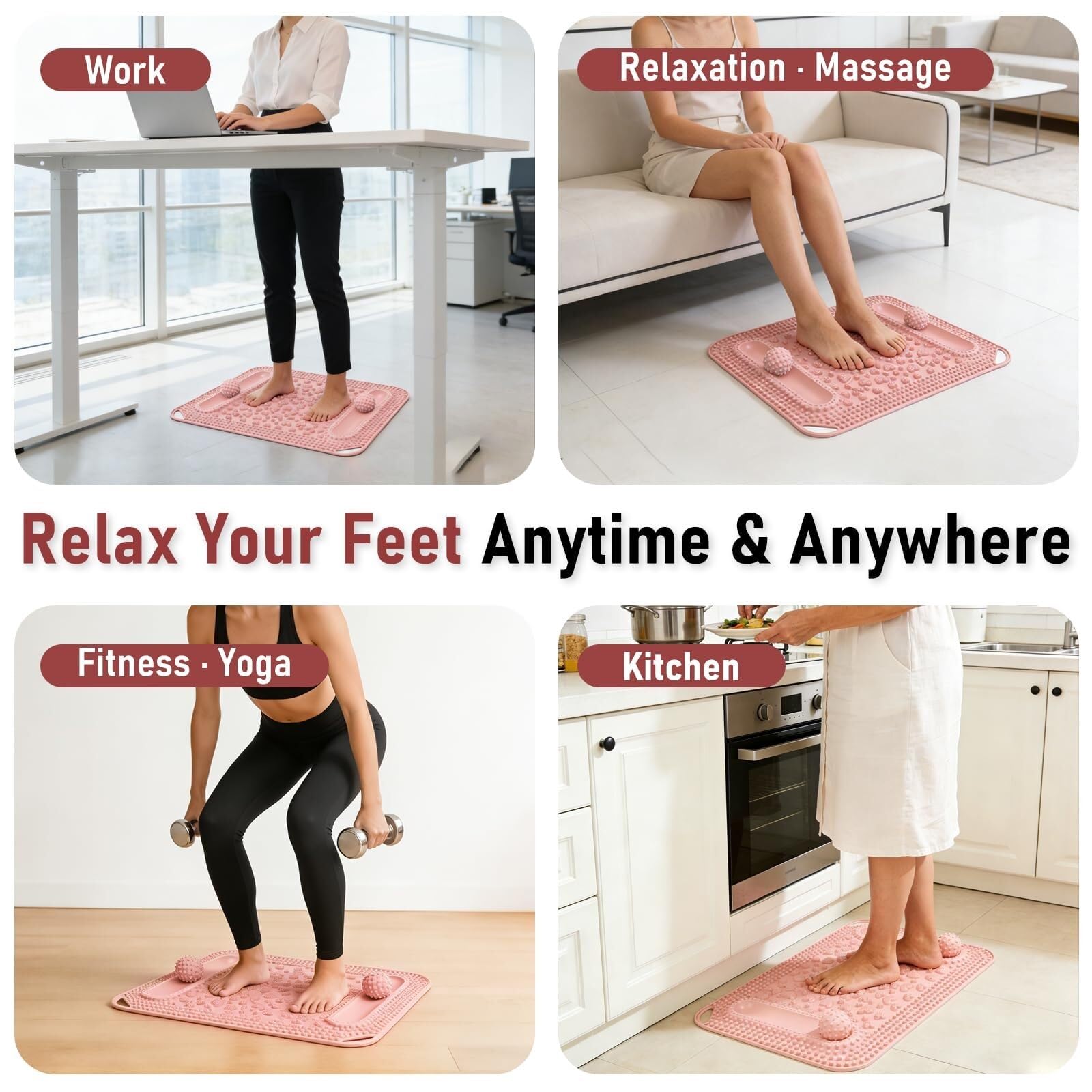 Tapis et balles de massage des pieds, acupression et réflexologie pour stimulation des points de pression des pieds, planche de massage en silicone pour fasciite plantaire, soulagement de la douleur