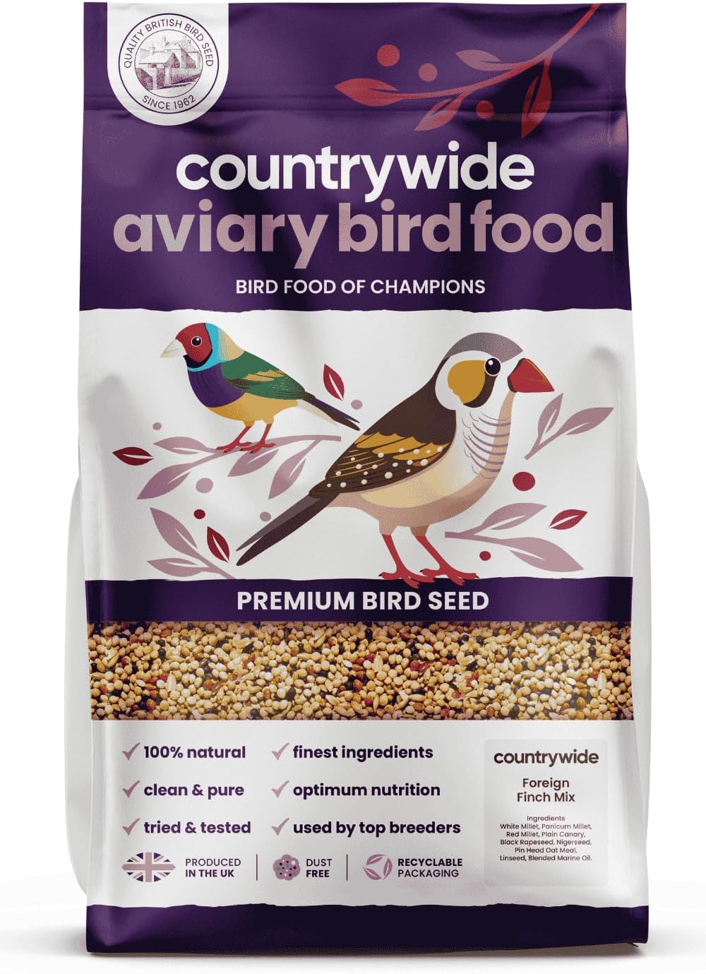 Countrywide Foreign Finch Seed Mix For Tropical Finches 20kg - Premium Seven-Seed Finch Food Blend - All Natural Bird Feed - Dust Free