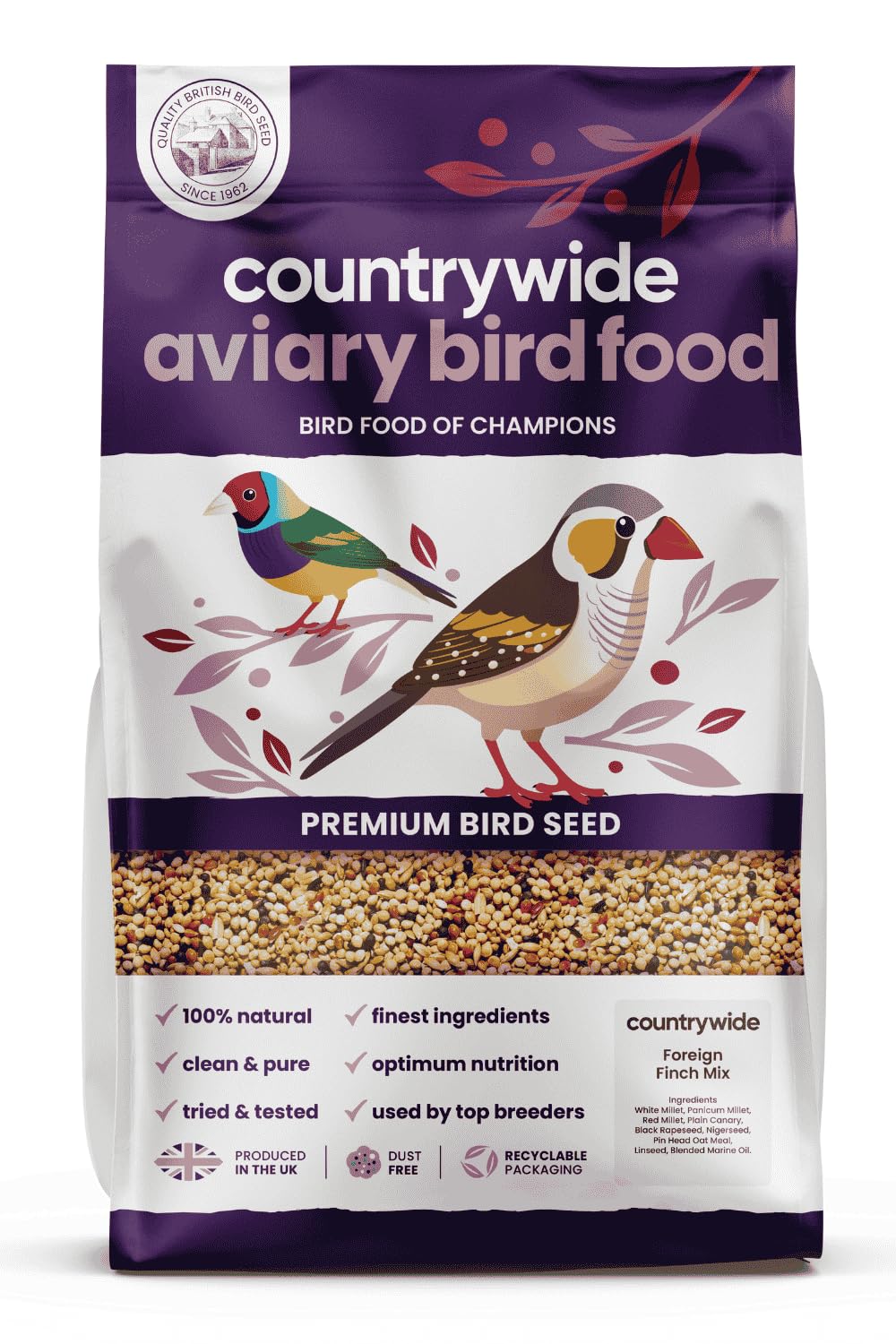 Countrywide Foreign Finch Seed Mix For Tropical Finches 20kg - Premium Seven-Seed Finch Food Blend - All Natural Bird Feed - Dust Free