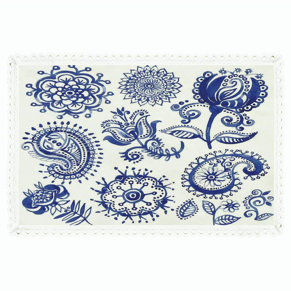 iPrint Blue and White,Rectangle Polyester Linen Tablecloth/Old Fashioned Artful Motifs in Watercolor Style Paisley Mandala Floral/for Dinner Kitchen Home Décor,60"x104",Navy Blue White