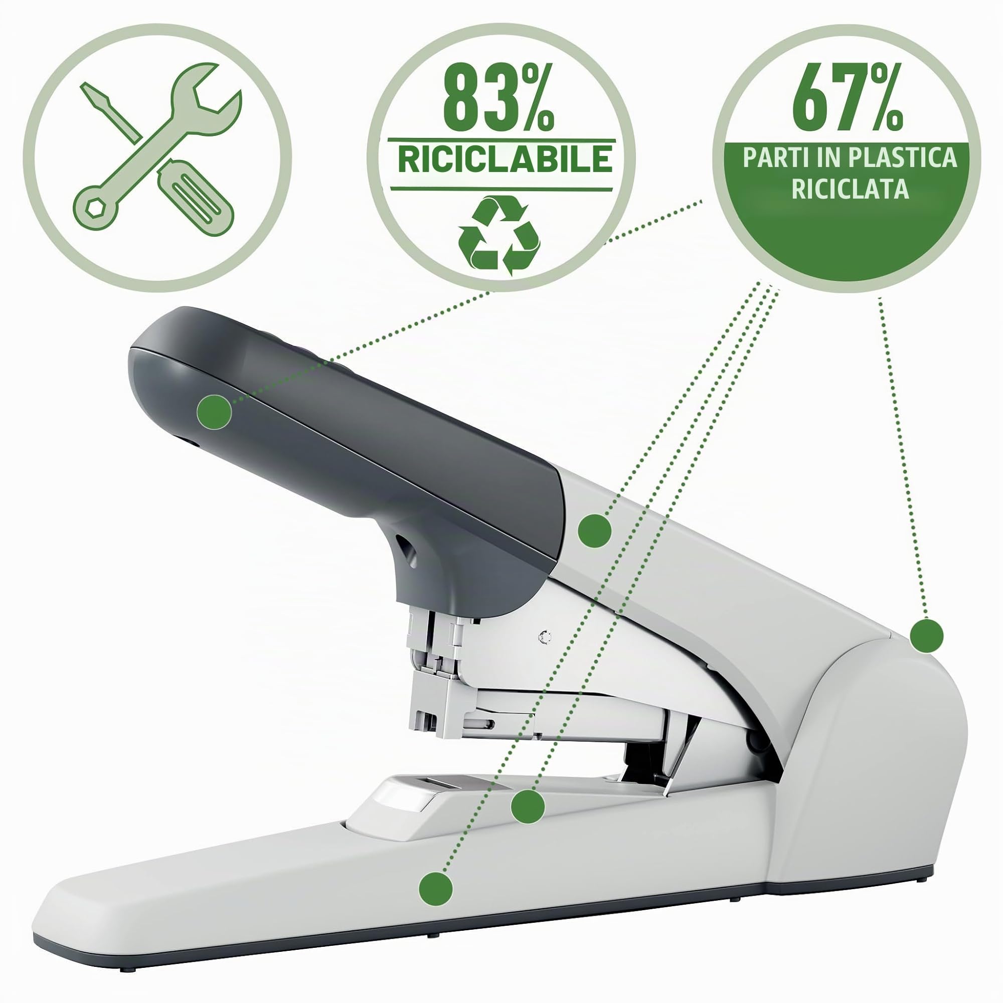 Leitz Cucitrice da Ufficio ad Elevata Capacità fino a 60 Fogli, Argento, Design Ergonomico, Include Cartucce per Punti, 55520084