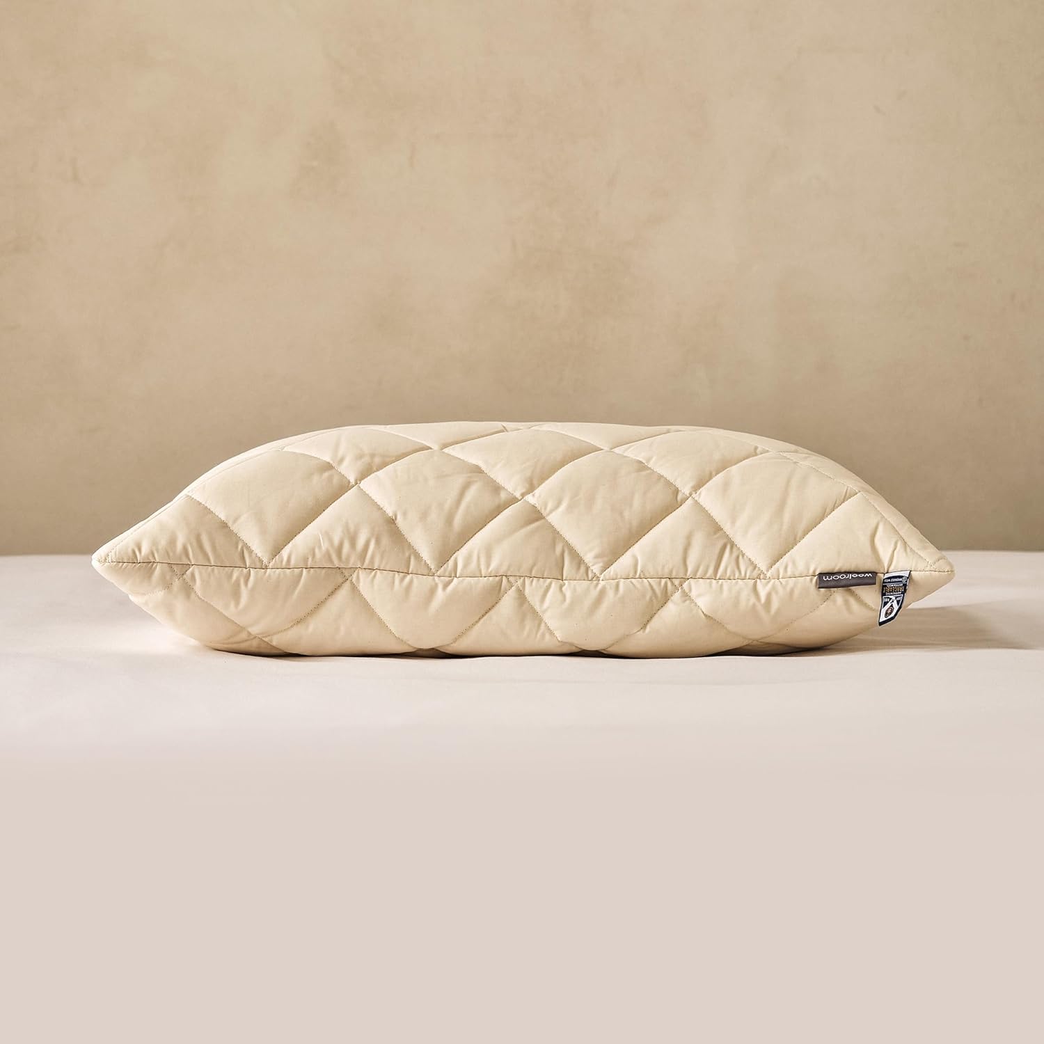 WOOLROOM Deluxe Washable Bed Pillow Standard - Personalized Natural Sleep Pure Wool Soft Breathable Organic Cotton Cover - Hypoallergenic Cooling Feather Down Alternative W20 x L26in