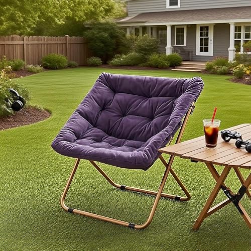 Miniatura 150 de Magshion Silla platillo plegable con otomana para adultos, cómodo asiento de lectura, asiento de piel sintética con marco de metal acolchado grueso