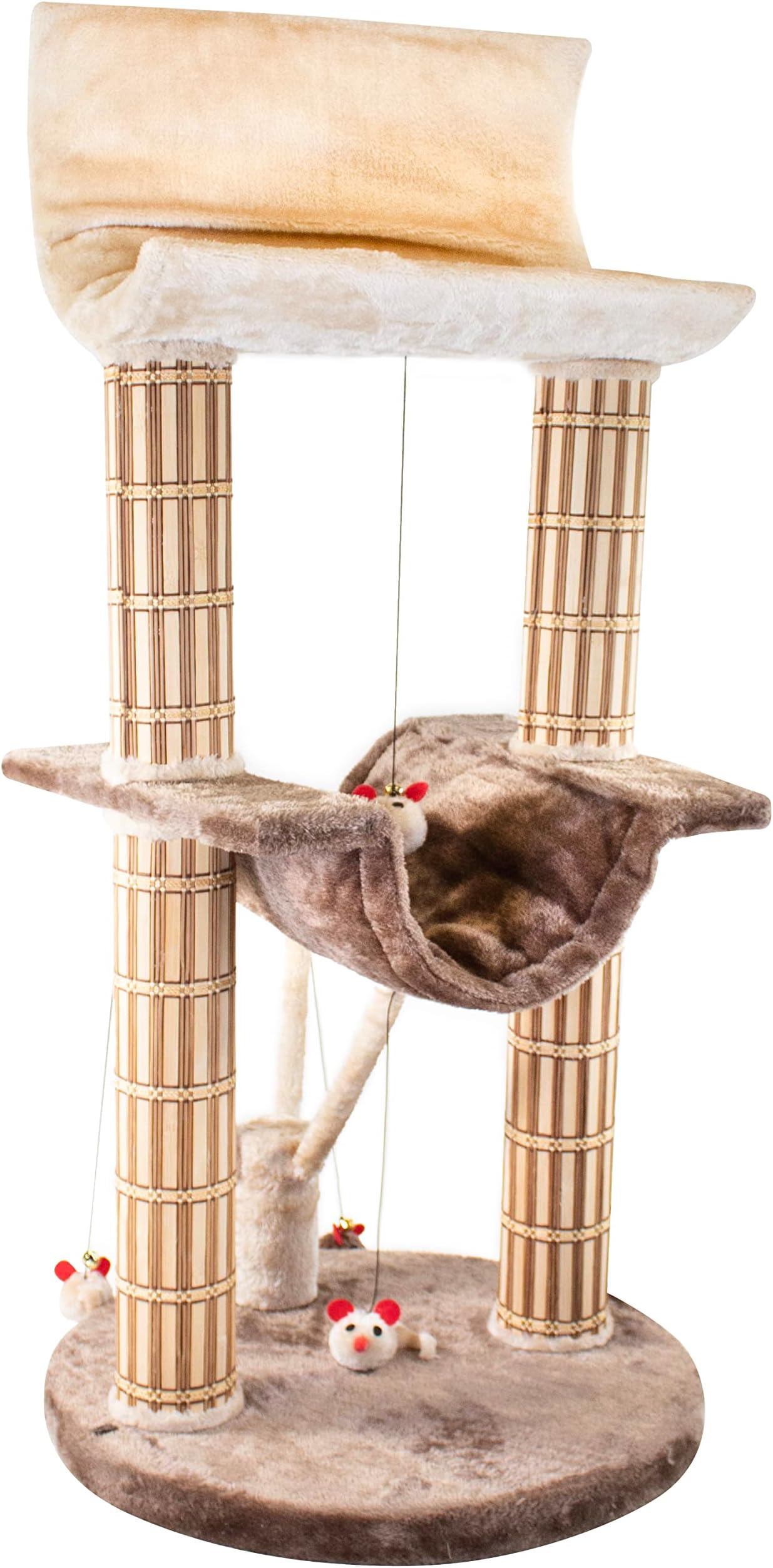 PENN-PLAX Two Story Cat Tree – Decorative, Multileveled, and Playful – Includes Soft Plush Perches, Bamboo Scratching Posts, and Mouse Toys – 42” Height