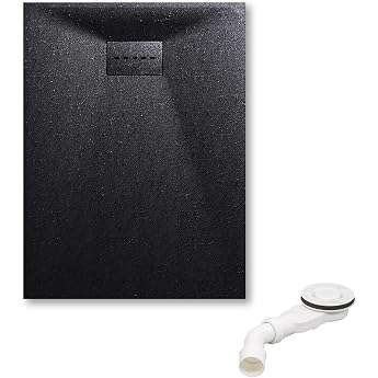 SONNI Duschwanne 120x90 cm 32 mm Extra Flach Schwarz SMC Mit Siphon