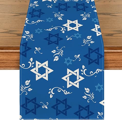 Artoid Mode Camino de mesa de Pascua hexagonal azul menorá judía Hanukkah decoración de mesa de comedor para interiores y exteriores decoración de