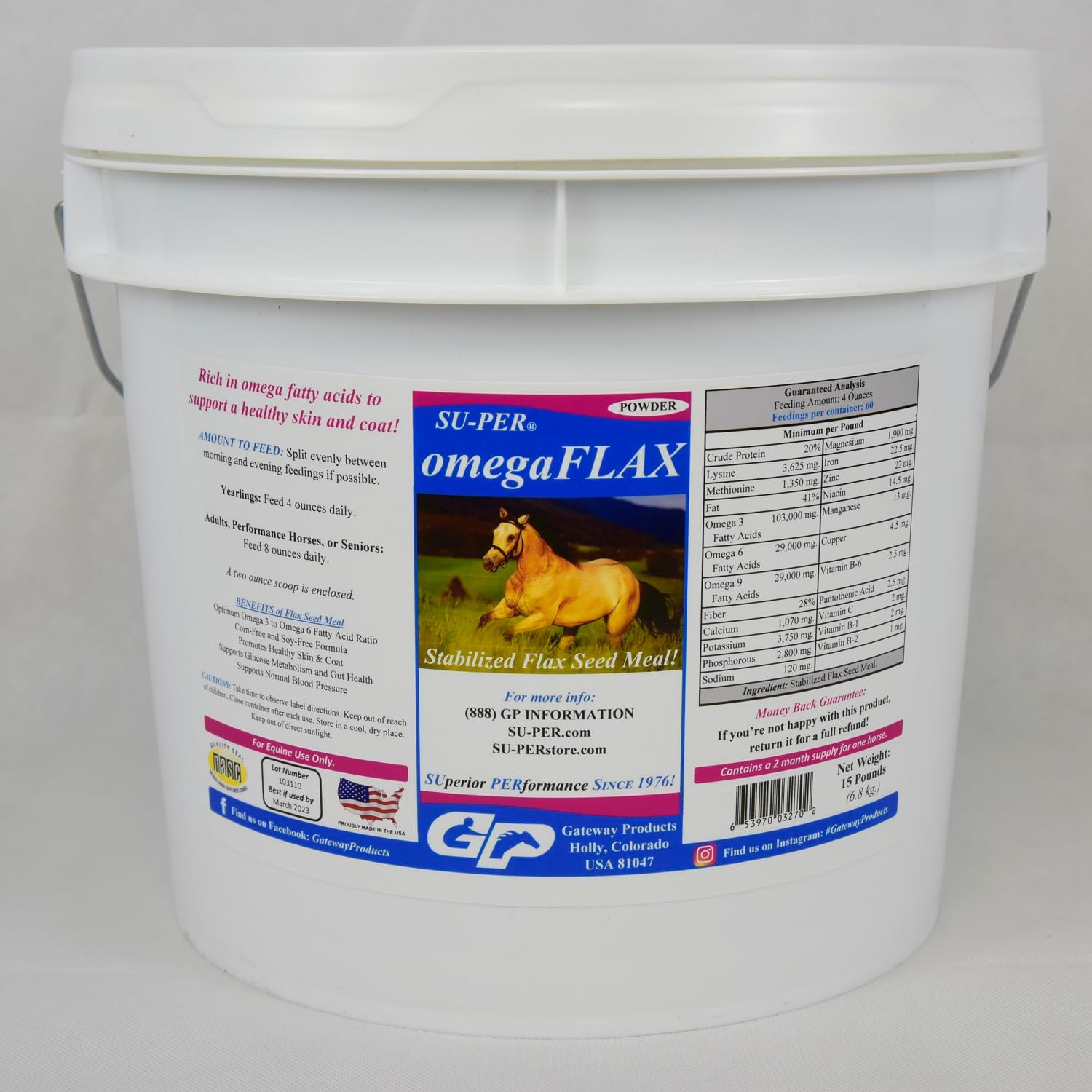 SU-PER OmegaFLAX Flax for Horses - Premium Stabilized Flax Seed Meal & Omega 3 Supplement - Supports Healthy Skin & Coat - 15 Pound