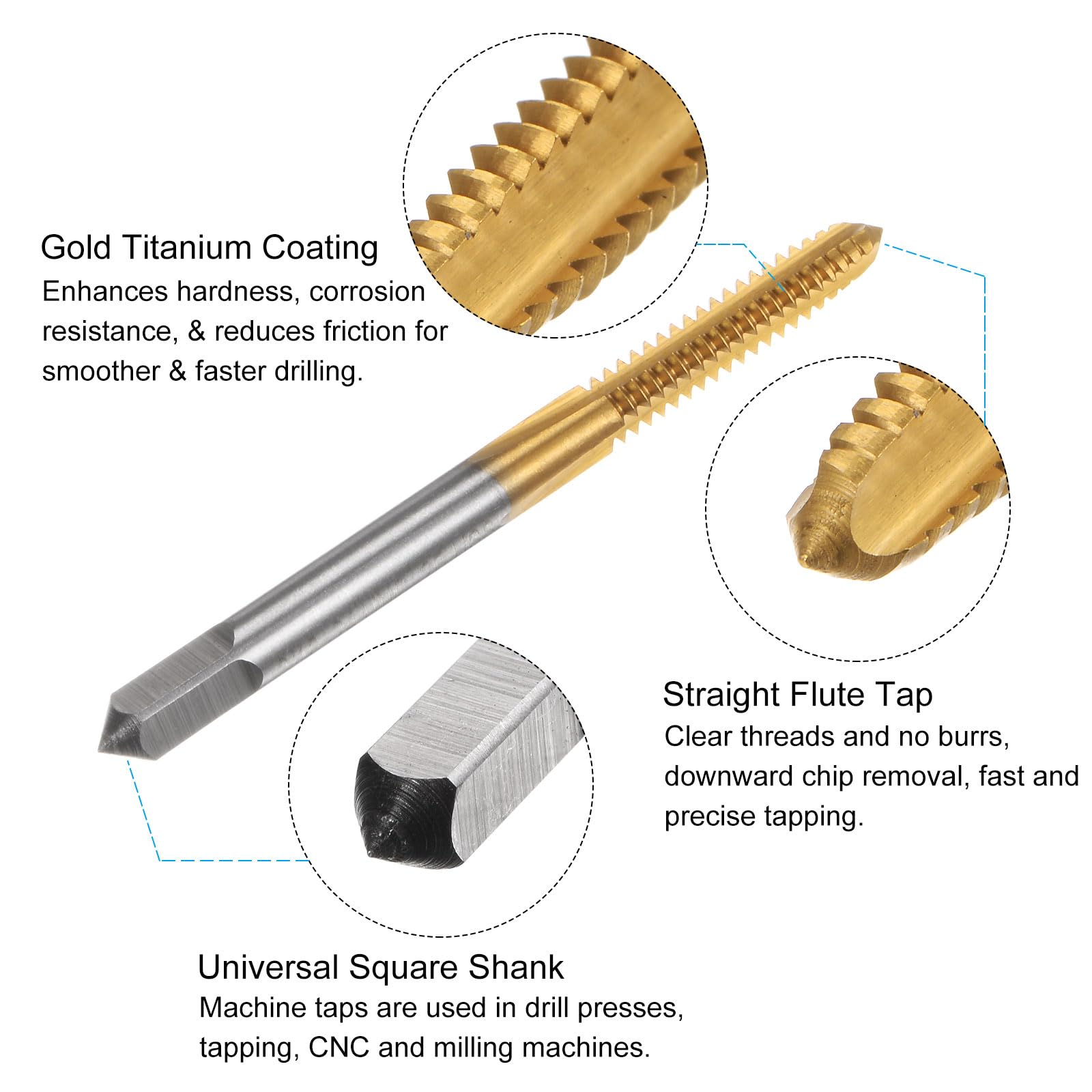 Set di maschi e punte da trapano, maschio filettato con scanalatura dritta da 3/16-24 UNC e punta elicoidale da 5/32" (4 mm), utensili per la riparazione di filettature in acciaio rapido M2 rivesti