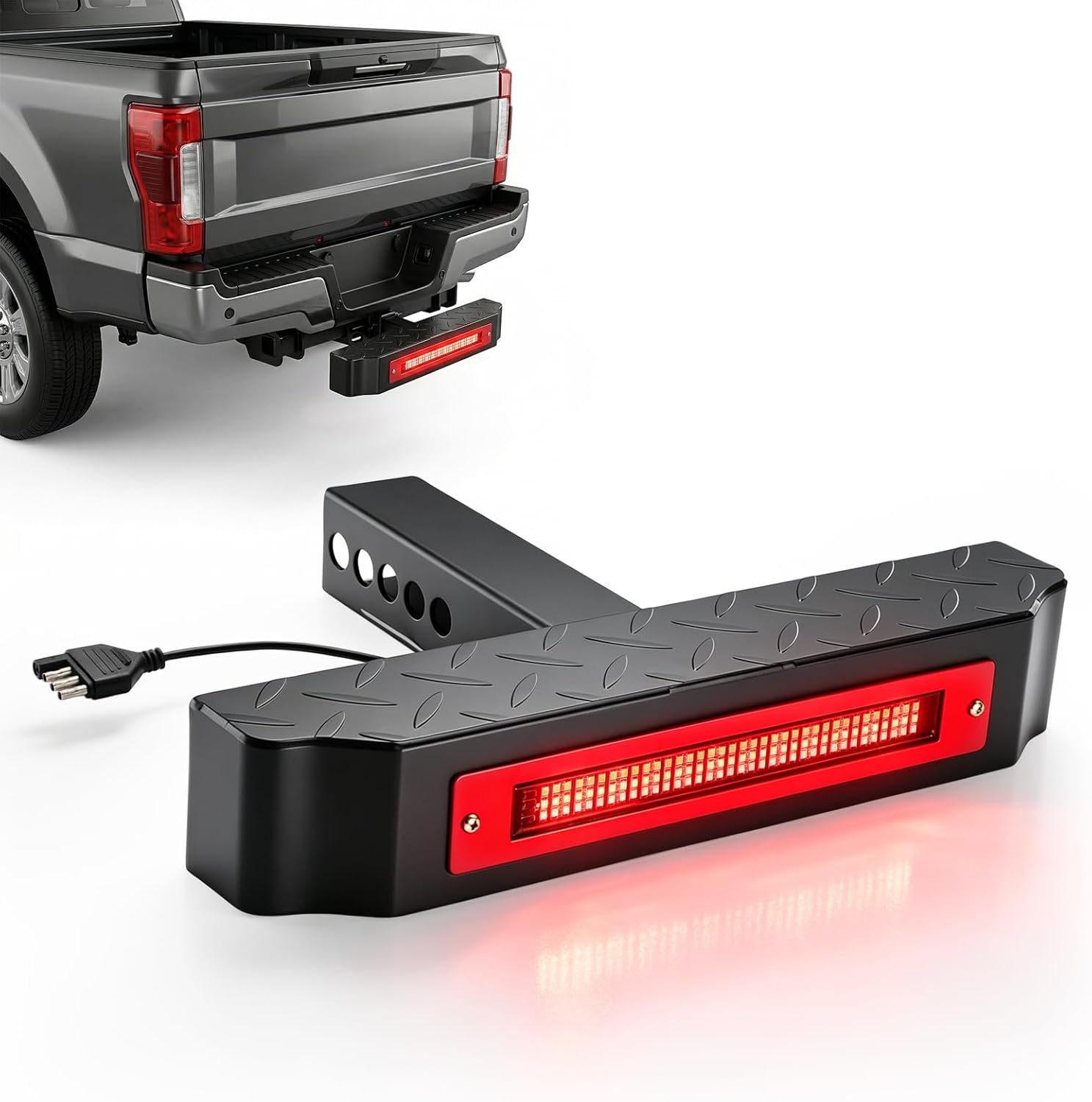 Tow Hitch Step with 2 Inch Receiver, Universal Rear Bumper Guard with LED Light, Max 700 Lbs Upgraded Textured Black Anti Slip, 15.2Inch Step Bar for Pickup Trucks SUVs Vans ATVs
