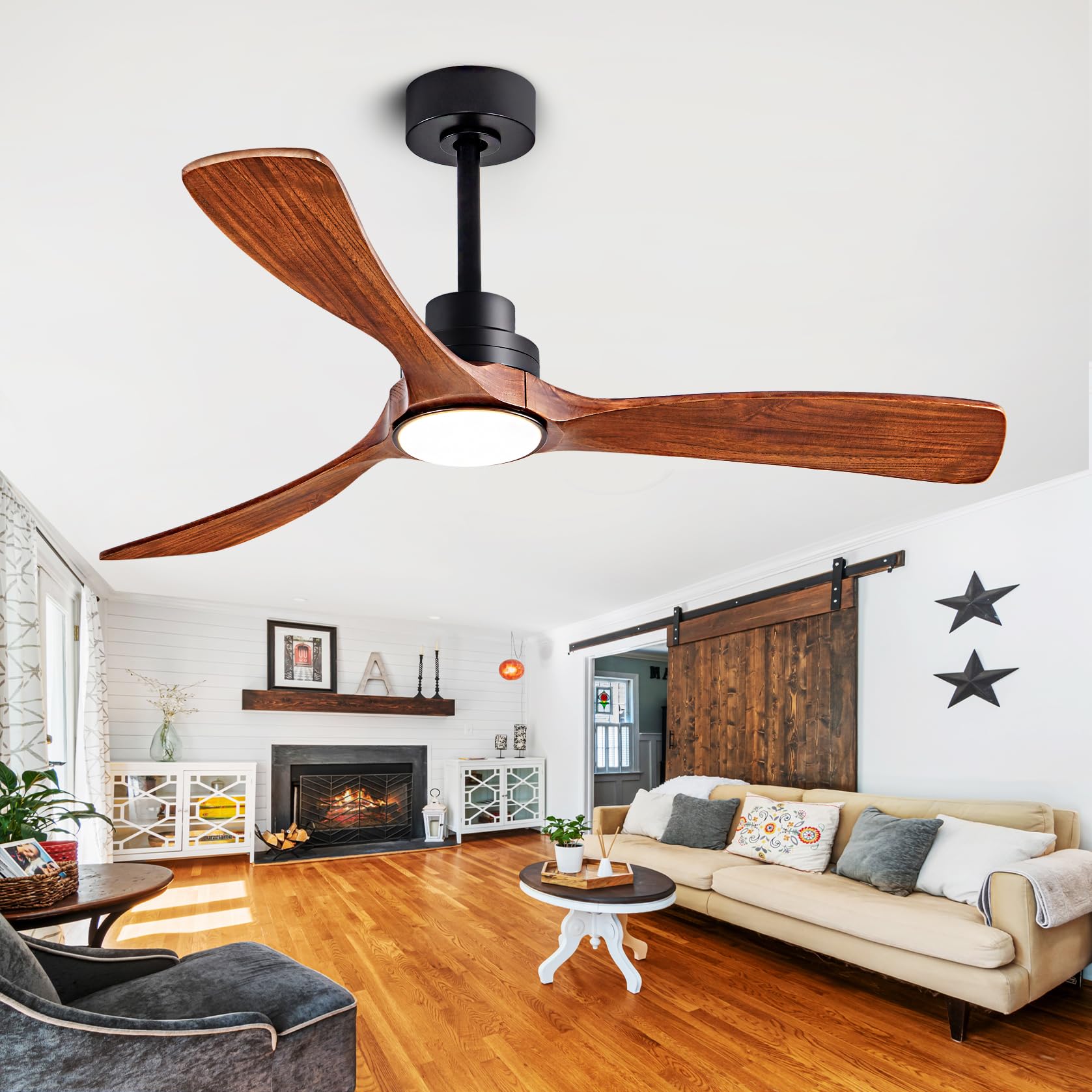 52 Inch Wood Ceiling Fans with Lights and Remote Control Indoor Memory Dimmable Light 3 Blades Noiseless Reversible — view 2