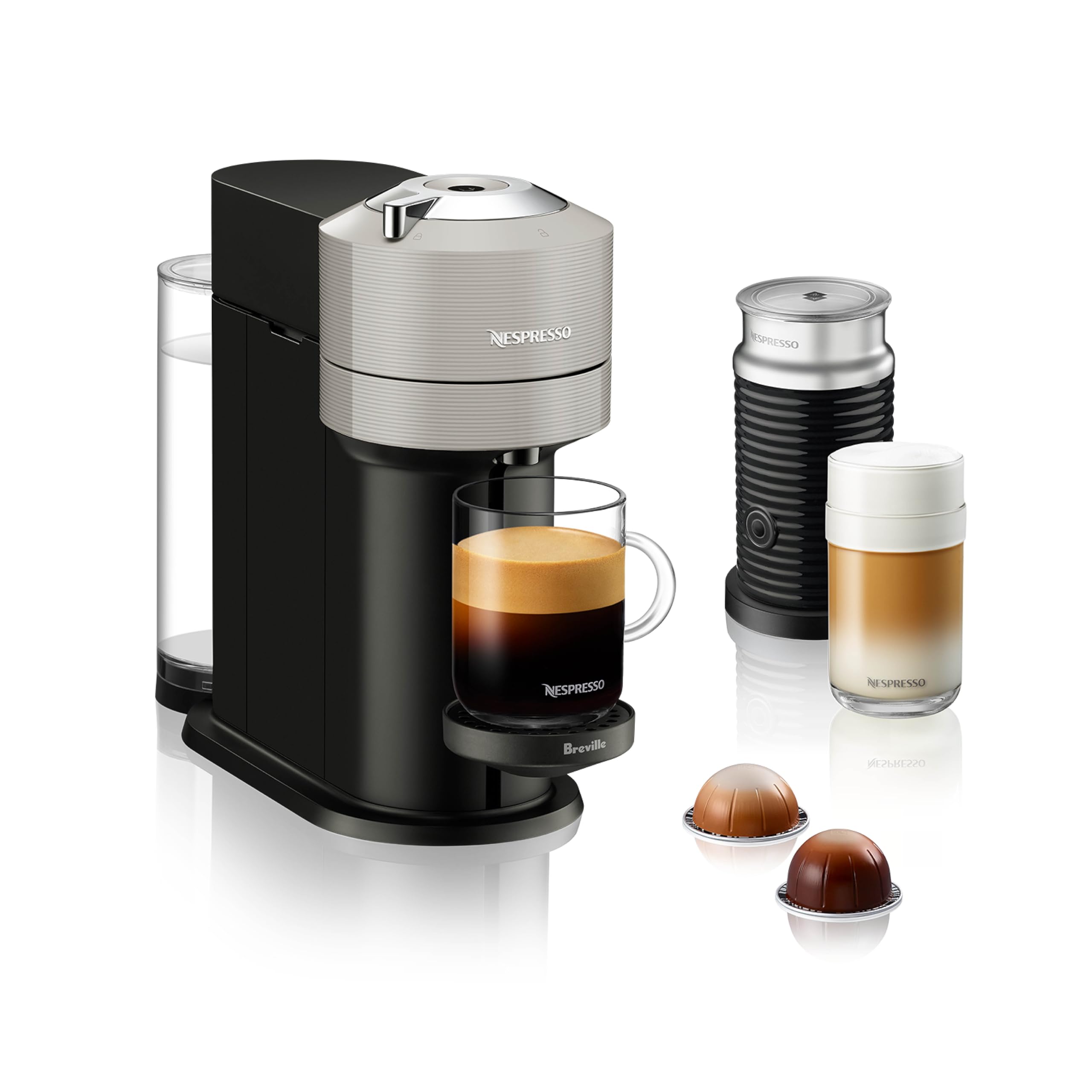 Vertuo Next Coffee and Espresso Maker by Breville, with Aeroccino Milk Frother, Light Grey