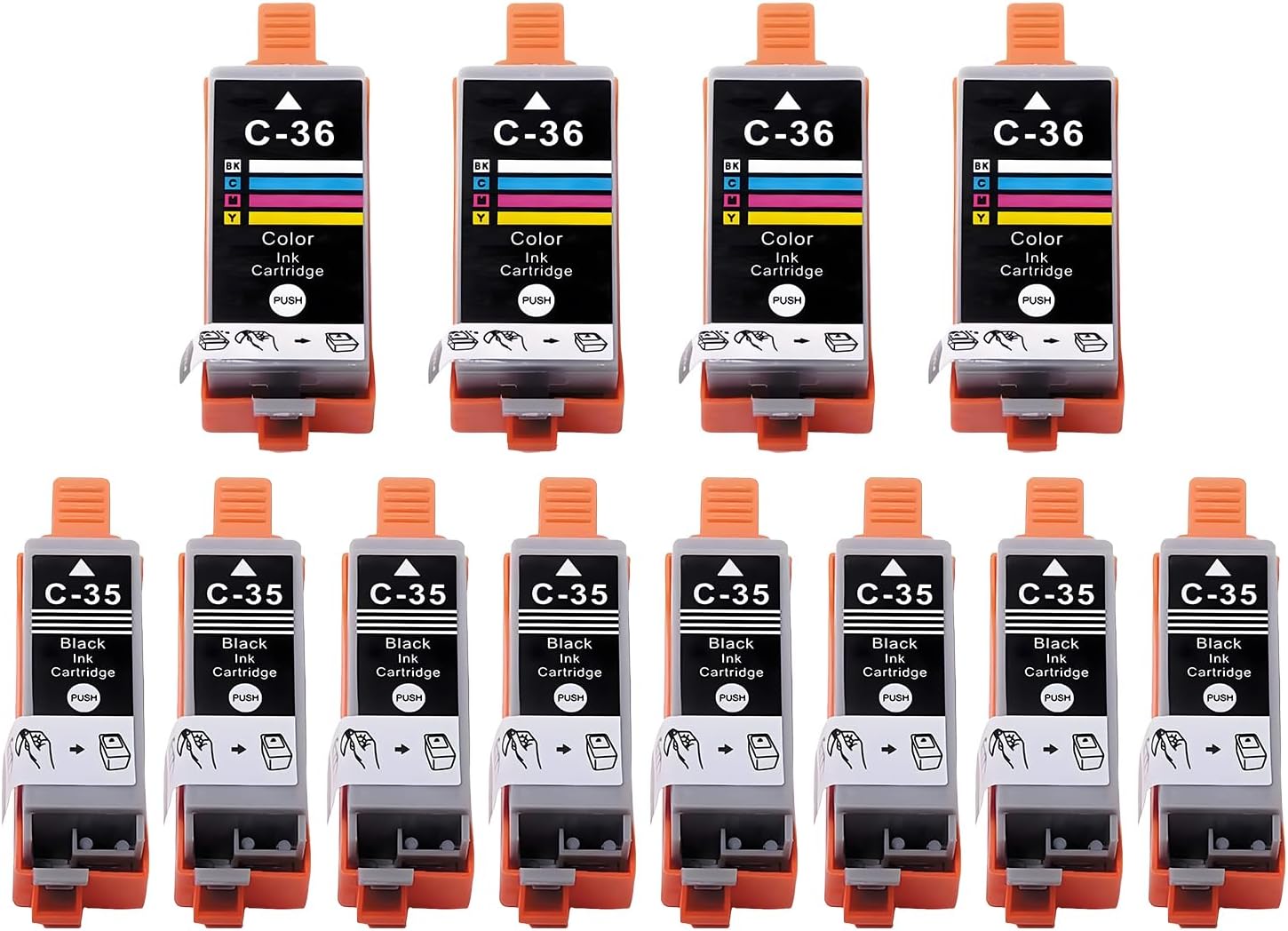 12Pack PGI-35 CLI-36 Ink Cartridges Black and Color Value Pack 8Black+4Color