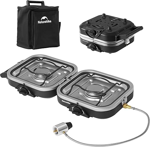 Naturehike Estufa de gas plegable mejorada, estufa de camping de 2 quemadores, estufa de gas portátil con quemadores duales, estufa de propano
