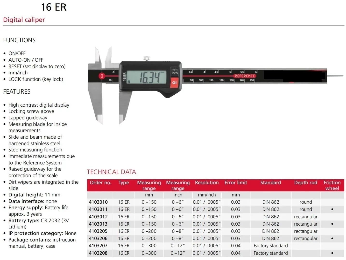 Amazon.co.jp: 16ER デジタルノギス、0-150mm/6