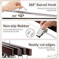 Vista 3 de Sieral Paquete de 30 perchas de madera para pantalones con clips de madera maciza, faldas de madera maciza con 2 clips ajustables, gancho giratorio