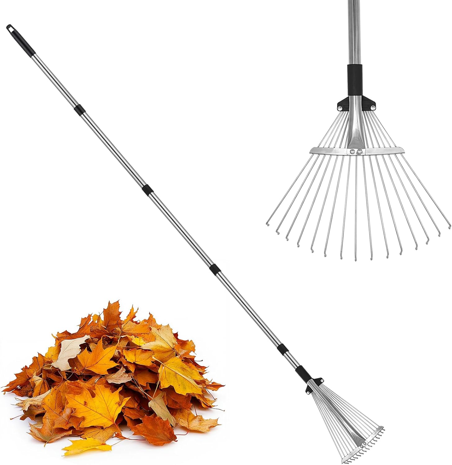 Extendable garden rake with erganomic handle