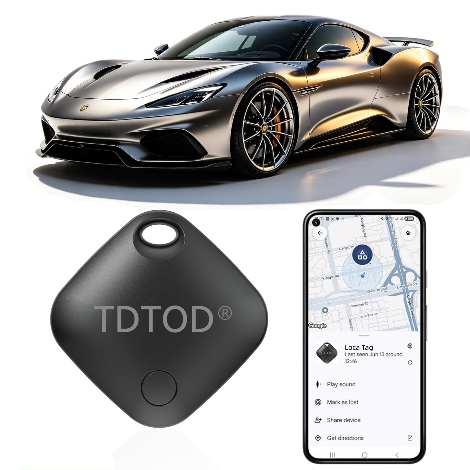Tracker Tag Android GPS Localizzatore Bluetooth per Chiavi Bagagli (nero)