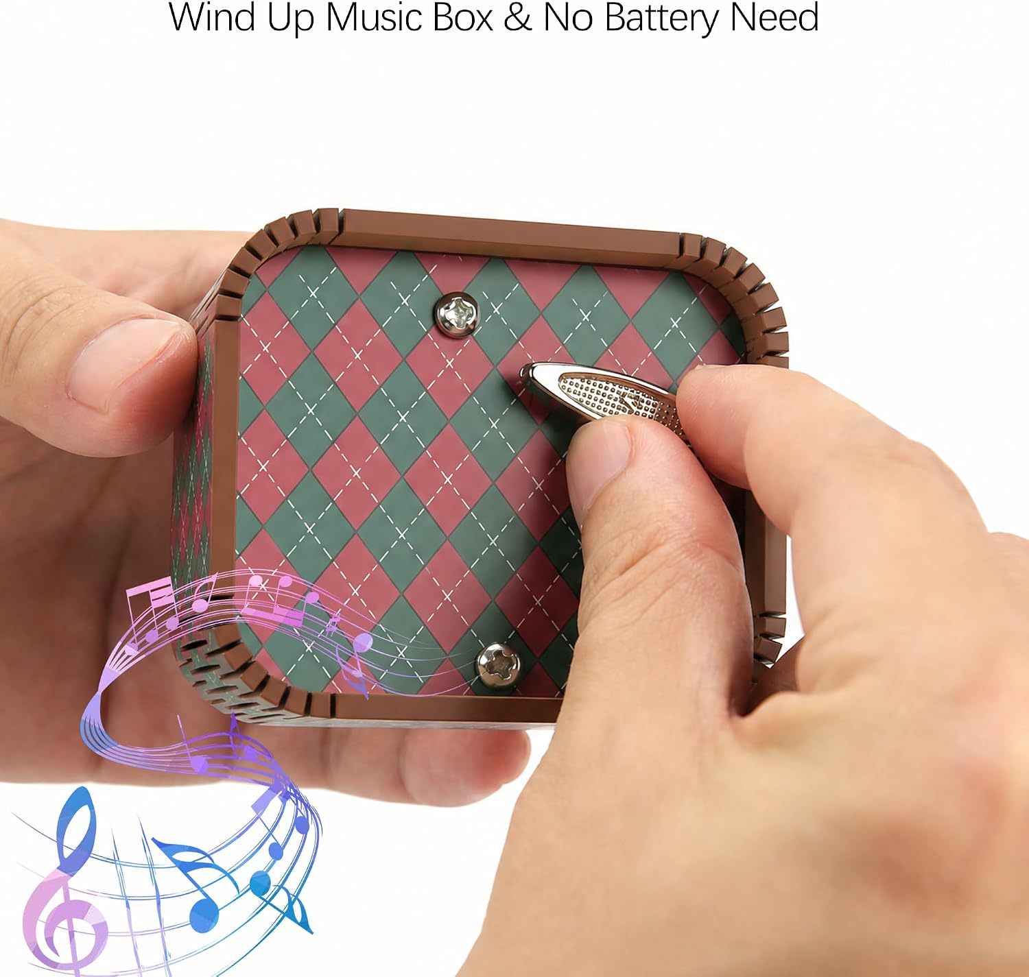 Christmas Music Box, Mini Wooden Wind Up Musical Box Plays Merry Christmas