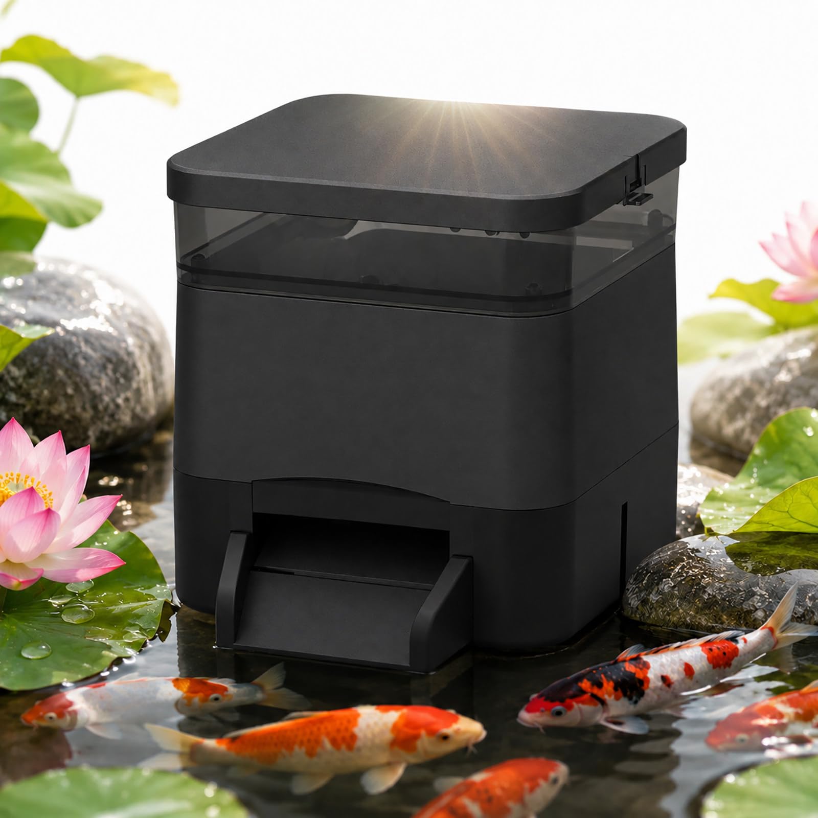 Alimentador Automático Koi 4 L - Dispensador para Estanque con 1 a 12 Ciclos Diarios Black
