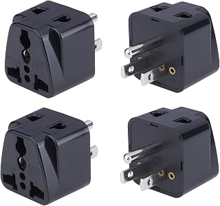 MX Universal Travel Adapter Type B – India to USA, Canada, Japan & More – 2‑in‑1 Conversion Plug, 250 V/6 A, Pack of 4, Black Price In India