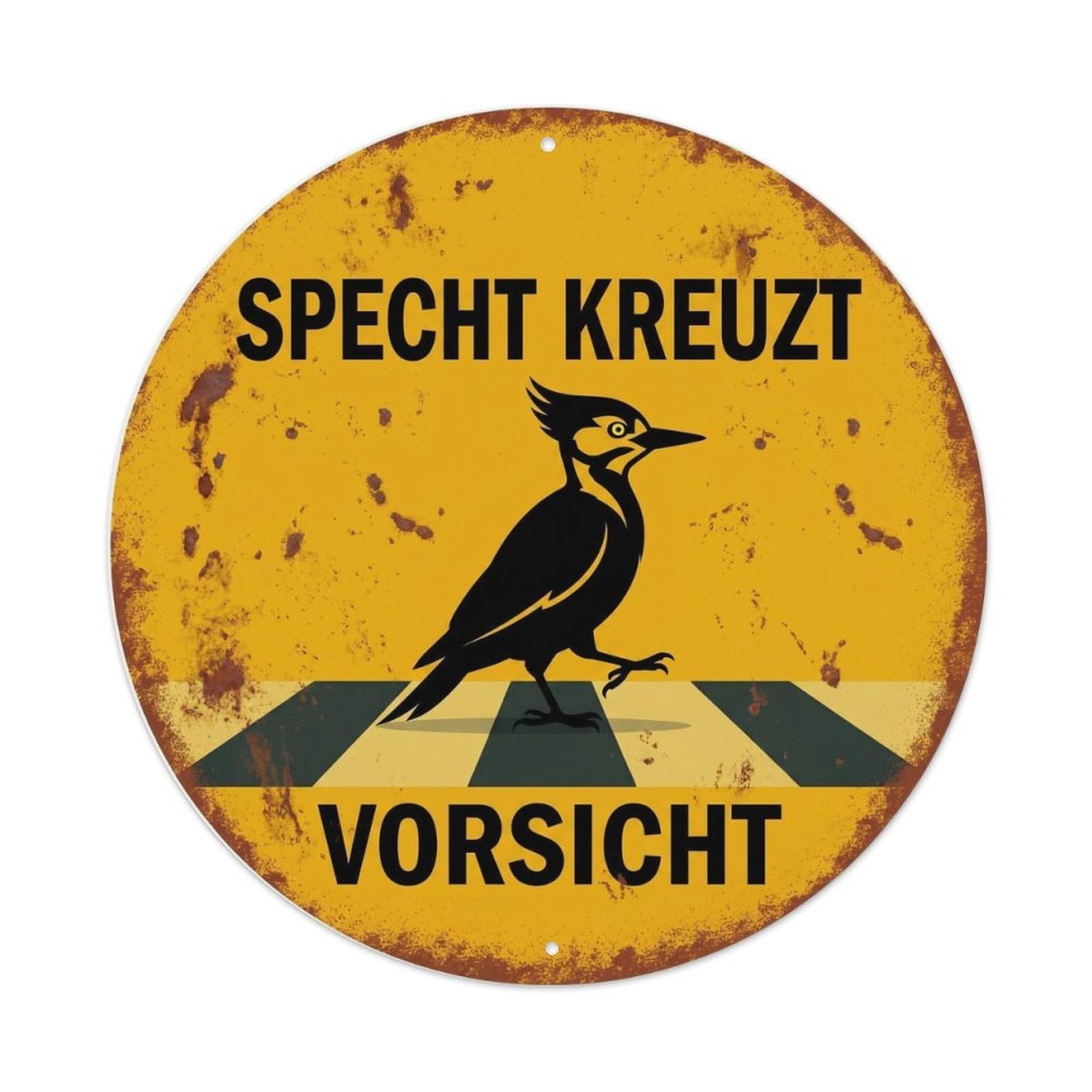 Metal Tin Sign Woodpecker Crossing Vorsicht Heritage