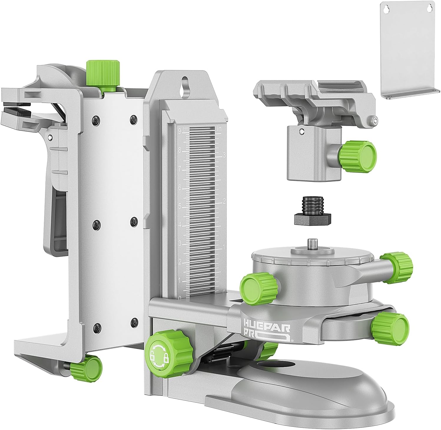 Huepar Pro Fine-tuning Magnetic Bracket for Laser Level, Multifunctional Magnetic Pivoting Base with Adjustable Clip, 360° Adjustable Support with 1/4"-20 Male Threaded, Height Adjustment - PV10+ Pro