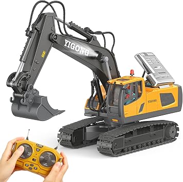 LUDILO Remote Control Excavator Toys for 6 7 8 Year Old Boys Gifts, 11CH 2.4GHz Cars RC Excavator Construction Toy Truck Digger Metal Shovel Sound Light, Kids Boys Toys Age 6-8 Birthday Gift