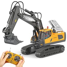 LUDILO Remote Control Excavator Toys for 6 7 8 Year Old Boys Gifts, 11CH 2400mAh 2.4GHz Cars RC Excavator Construction Toy Truck Digger Metal Shovel Sound Light, Kids Boys Toys Age 6-8 Birthday Gift