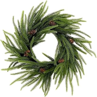 2pcs Norfolk Pine & Cryptomeria Wreath15.8inch - Artificial Cypress Candle Ring, Real Touch, Indoor & Outdoor Winter Wreaths for Holiday