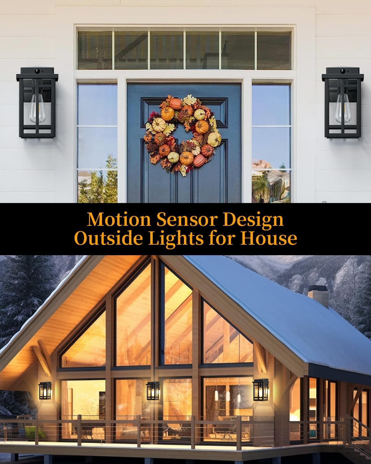 Motion Sensor Outdoor Wall Light Fixtures 2 Packs, 9.76''Waterproof Dusk to Dawn Outdoor Lighting Exterior Modern Porch Lantern, Anti-Rust Outside Scones for Front Door Garage Patio, Black