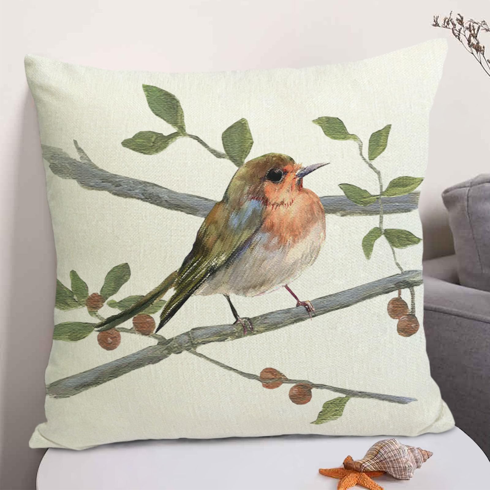 Linen Pillow Covers 18x18 Farmhouse Animal Decoration Bird Pillowcase Cushion Cover for Patio Garden Sofa Couch Bed Chair Car 3
