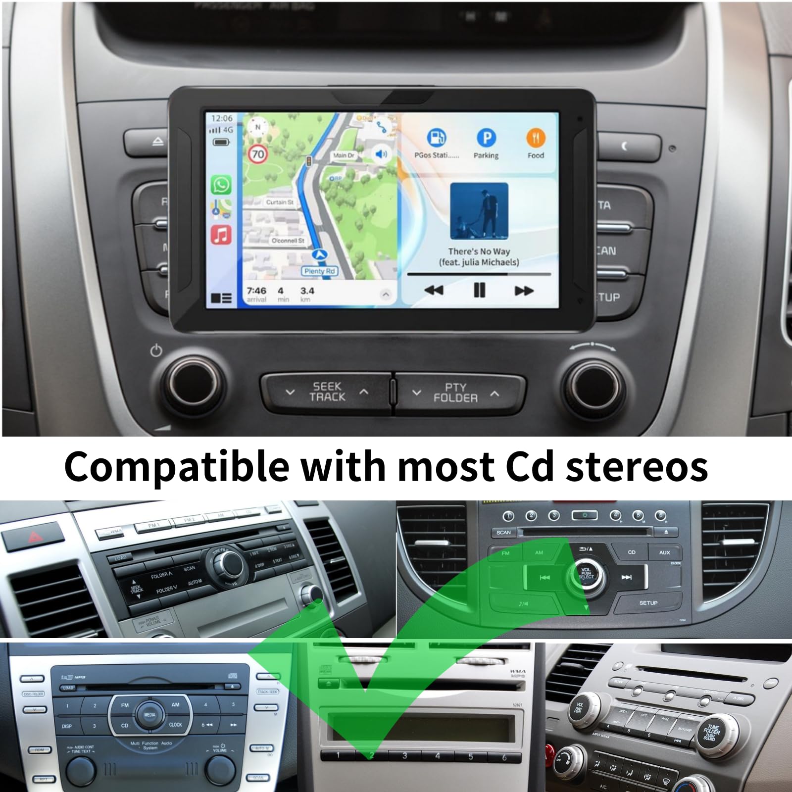 CD Slot 17mm Palla Adattatore per GPS Auto Schermo Carplay, 4 Pulsanti di Blocco Compatibile con Auto Stereo GPS Telefoni Cellulari