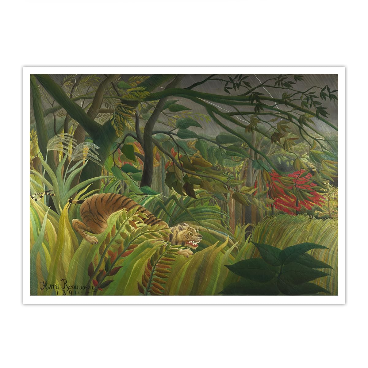 SHENGPOSTER Naive Jungle Wild Animal Wall Painting Pictures Henri Rousseau Tiger in a Tropical Storm Canvas Wall Art Living Room Wall Decoration Frameless 50x65cm