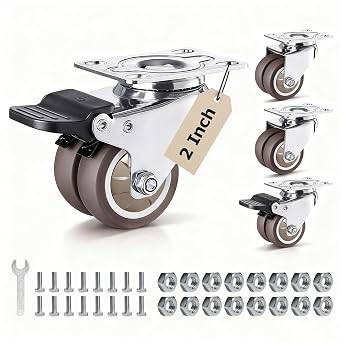 2" Twin Wheel Casters, Plate Mount, 2 Locking, 880 lb, Set of 4