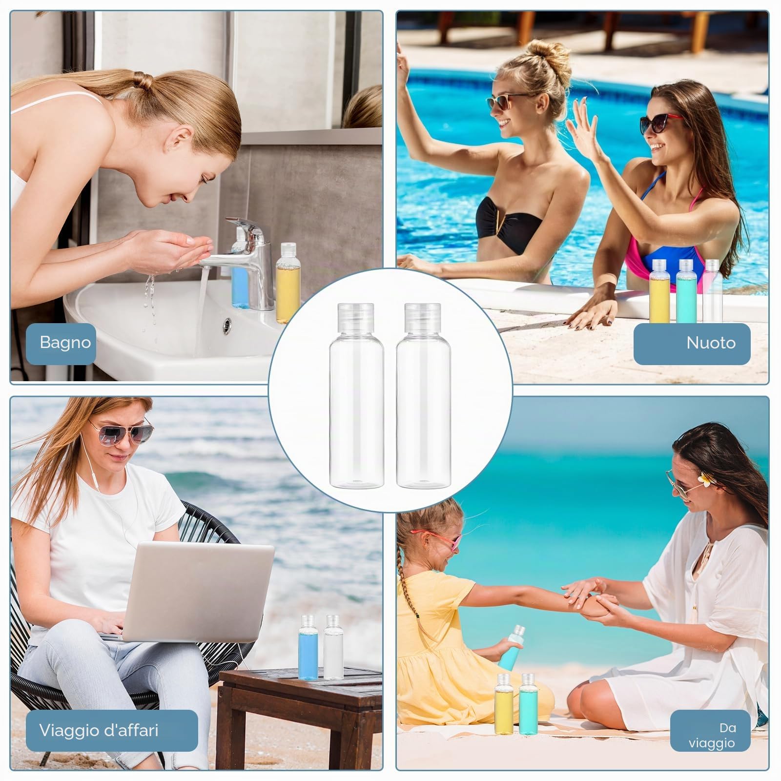 Romon Bottiglie di Viaggio, 6 Pezzi 100 ml Set di kit Viaggio Aereo in Plastica con 2 Piccoli Imbuti Viaggio accessori Utili Flaconi per la Cosmetica Trasparenti per Viaggi, Campeggio, Viaggi d'affari