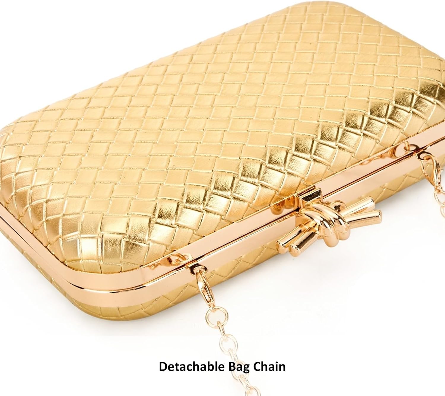 DETARA Woven Clutch Purse for Women PU Leather Evening Bag with Detachable Chain for Wedding Party Prom