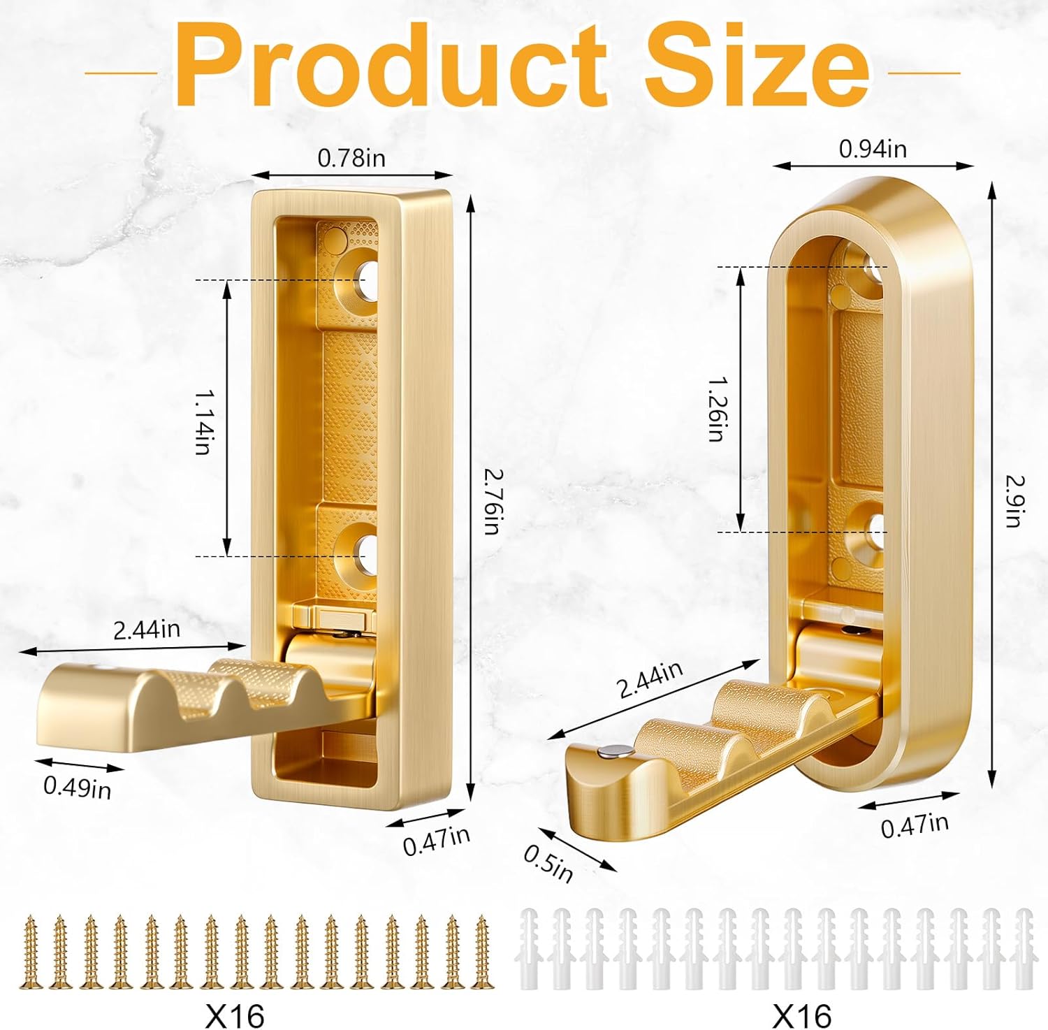 8 Pcs Folding Wall Hooks Foldable Coat Hooks Gold Heavy Duty Foldable Hook Bathroom Towel Hook Wall Mounted for Hanging Coat Towels Clothes Hat Bags Keys