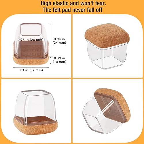 Miniatura 6 de 16 protectores de suelo cuadrados para patas de silla, protectores de silicona para patas de silla para suelos de madera dura, cubiertas para patas